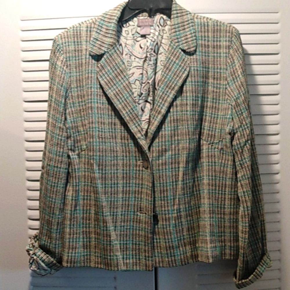 COPY - Sigrid Olsen Silk Blend Tweed Blazer Jacket Plaid Multi Silk Lining